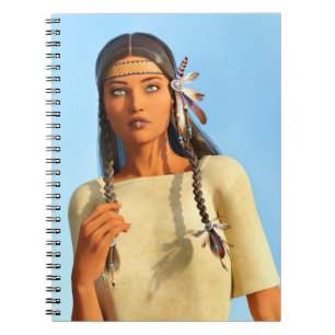 Caderno Espiral Bonita roupa de Indígenas de mulher nativa america