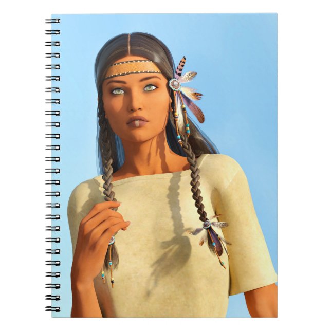 Caderno Espiral Bonita roupa de Indígenas de mulher nativa america (Frente)