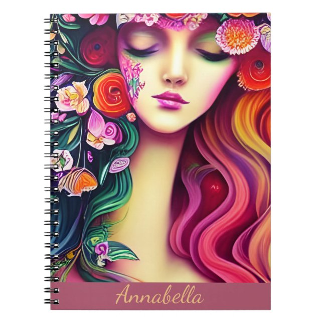 Caderno Espiral Bonita Trendy Boho Gypsy Arte Anjo Floral (Frente)