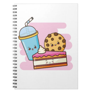 Caderno Espiral Bonita trio de deserto - Bolo, Biscoito e Bebida