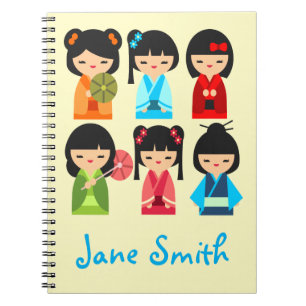 Caderno Espiral Bonitas bonecas japonesas Kokeshi
