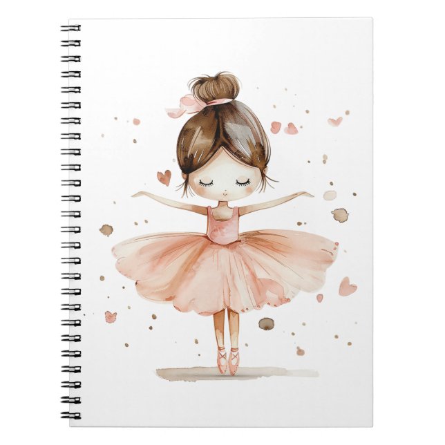Caderno Espiral Bonito Ballerina Balé Dança Amor Corações Aquarela (Frente)