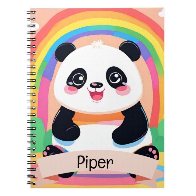 Caderno Espiral Bonito Bebê Panda Rainbow (Frente)