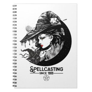 Caderno Espiral Bonito Bruxa e Gato Negro Wicca Espelhamento