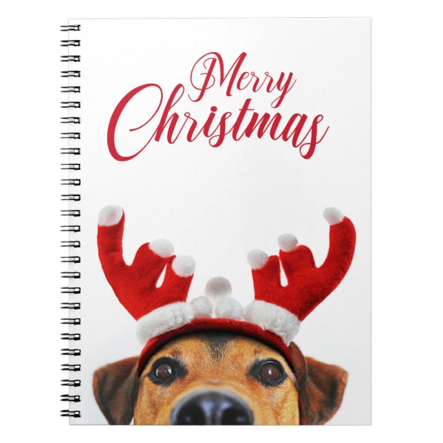 Caderno Espiral Bonito Cachorro de Natal Reindeer Antler Headband (Frente)