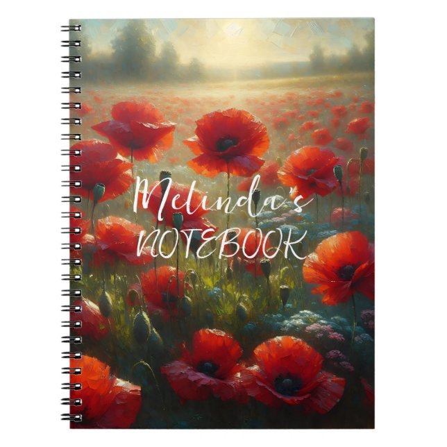 Caderno Espiral Bonito Campo Vermelho Poppy no Dia de Verão (Frente)