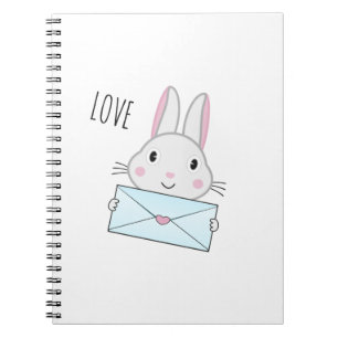 Caderno Espiral Bonito coelhinho segurando carta de amor