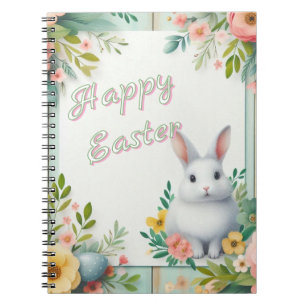 Caderno Espiral Bonito, coelho de felz pascoa floral