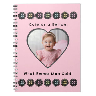 Caderno Espiral Bonito como Diário de Memórias Bebê Rosa-Botão