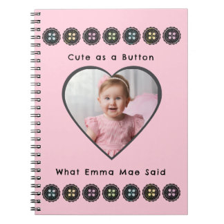 Caderno Espiral Bonito como Diário de Memórias Bebê Rosa-Botão