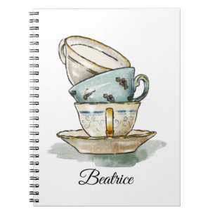 Caderno Espiral Bonito cor d'água do teacup