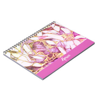 Caderno Espiral Bonito Cores Rosa E Monograma Floral Dourado Falso