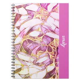 Caderno Espiral Bonito Cores Rosa E Monograma Floral Dourado Falso