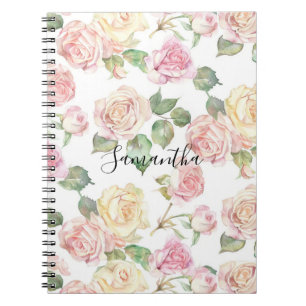 Caderno Espiral Bonito Creme Blush Rosas Rosa