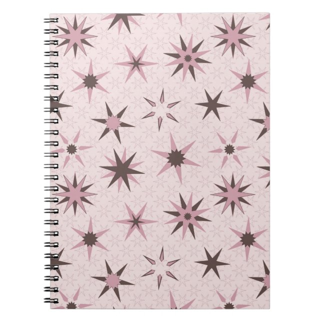 Caderno Espiral Bonito Estrelas Geo Rosa - padrão. (Frente)
