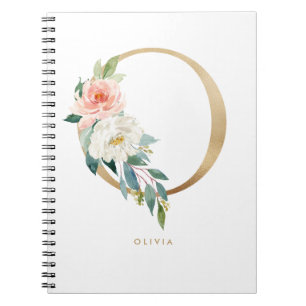 Caderno Espiral Bonito Faux Gold Foil Floral - Letra O Monograma
