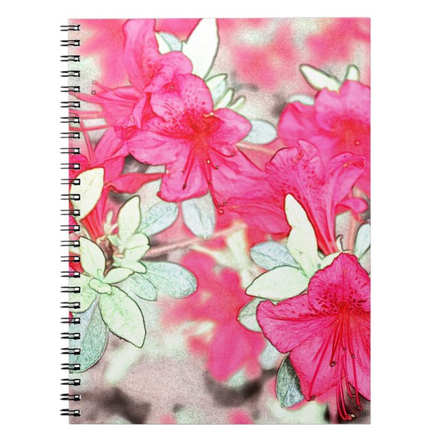 Caderno Espiral bonito flores rosa de azálea. Planta de jardim (Frente)