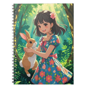 Caderno Espiral Bonito garota com seu coelho