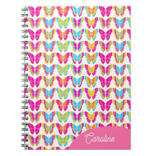 Caderno Espiral Bonito Girly Multicolor Arco-Íris Butterflies Nome