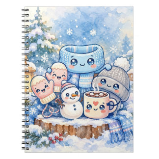 Caderno Espiral Bonito Homem de Neve de Inverno