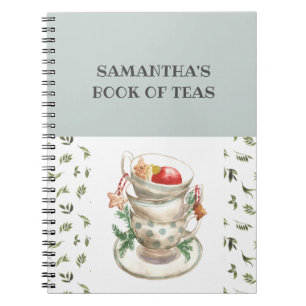 Caderno Espiral Bonito inglês Tea Cups Flores Greenery Tea Book