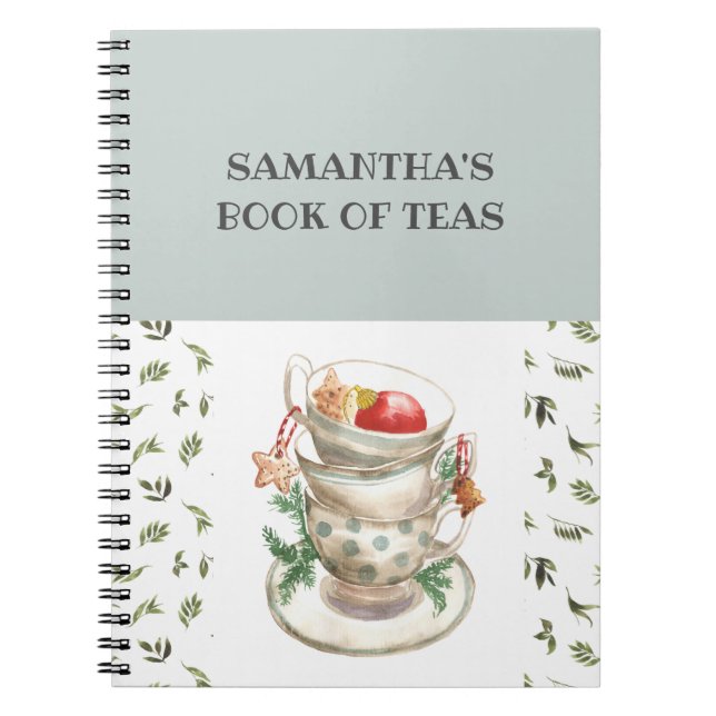 Caderno Espiral Bonito inglês Tea Cups Flores Greenery Tea Book (Frente)