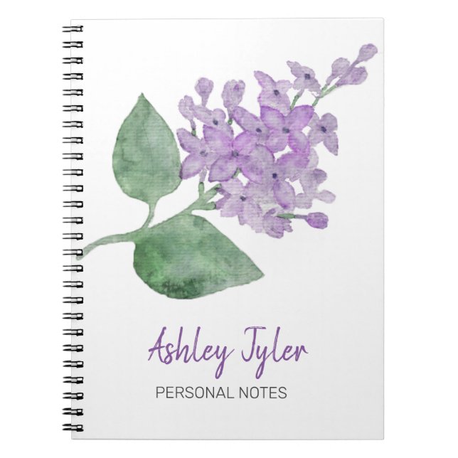 Caderno Espiral Bonito Lilac floral giro fofo personalizado (Frente)