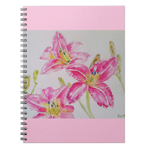 Caderno Espiral Bonito Lily Na Pintura De Aquarela Rosa Lilium