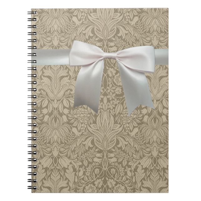 Caderno Espiral Bonito Linen White Lace Antique de Casamento  (Frente)
