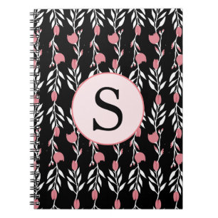 Caderno Espiral Bonito Monograma de Vinha Rosa