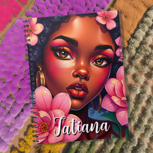 Caderno Espiral Bonito Mulher de Flores Rosa Colorido Personalizad