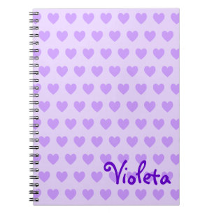 Caderno Espiral Bonito padrão cardíaco personalizado roxo