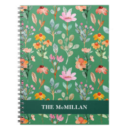 Caderno Espiral Bonito Padrão floral de cor d'água colorida