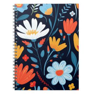 Caderno Espiral Bonito Padrão Floral Preto Feminino