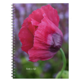 Caderno Espiral Bonito PInk e Flor de Papoila Roxo