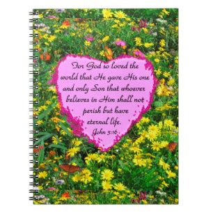 CADERNO ESPIRAL BONITO PINK FLORAL JOHN 3:16 FOTO DESIGN