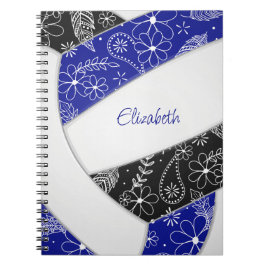 Caderno Espiral bonito rabisco azul preto vôlei
