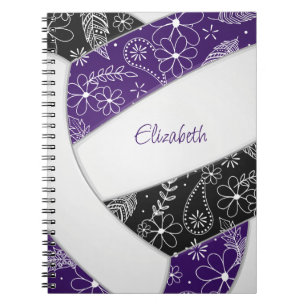 Caderno Espiral bonito rabisco roxo de vôlei preto
