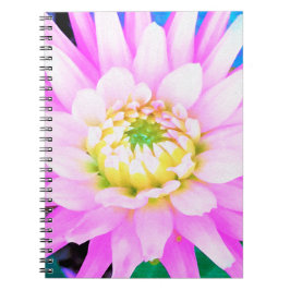 Caderno Espiral Bonito rosa, branco e amarelo Cactus Dahlia Macro
