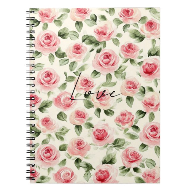 Caderno Espiral Bonito Rosas Rosa Floral (Frente)