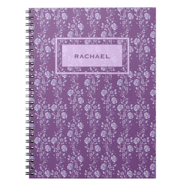 Caderno Espiral Bonito Roxo e Lilac Floral Personalizado (Frente)