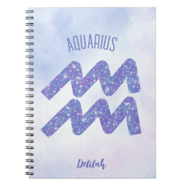 Caderno Espiral Bonito Símbolo Astrologico Aquário Roxo Personaliz