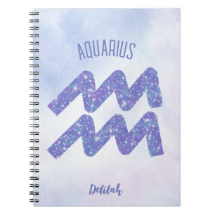 Caderno Espiral Bonito Símbolo Astrologico Aquário Roxo Personaliz
