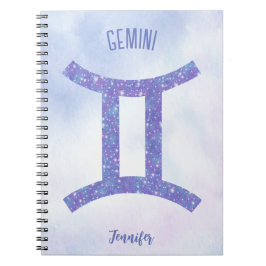 Caderno Espiral Bonito Símbolo de Astrologia Gemini Roxo Personali