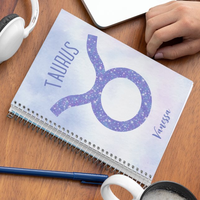 Caderno Espiral Bonito símbolo de astrologia Taurus, roxo personal (Criador carregado)