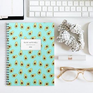 Caderno Espiral Bonito sorriso Kawaii Avocado Padrão
