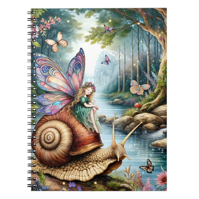 Caderno Espiral Bonito terra de fadas com caracol e borboletas bon (Frente)