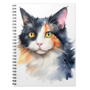 CADERNO ESPIRAL BONITO WATERCOLOR CALICO CAT