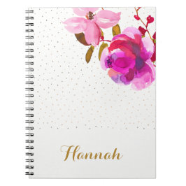 Caderno Espiral Bonito Watercolor Floral e Pontos Adicione Nome