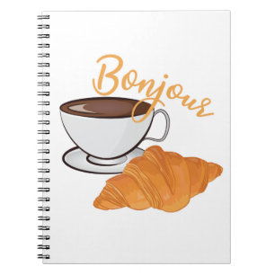 Caderno Espiral Bonjour Croissant Coffee Breakfast - Café Francês